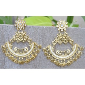 Peacock Gold Polki Studded Chand Bali Earrings